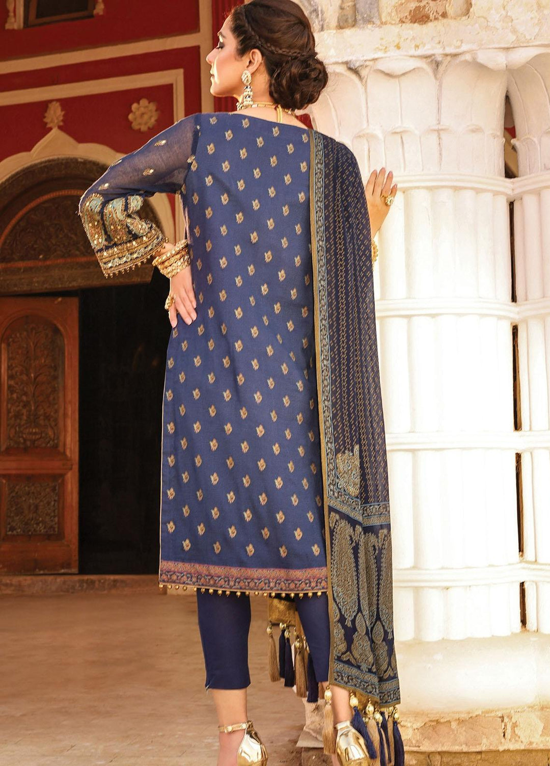Al Karam Embroidered Cotton Satin Suits Unstitched 3 Piece AK21F FC-16F-21-2-Blue - Festive Collection