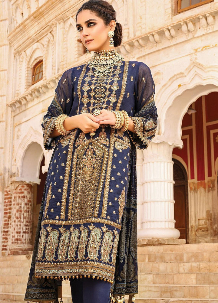 Al Karam Embroidered Cotton Satin Suits Unstitched 3 Piece AK21F FC-16F-21-2-Blue - Festive Collection