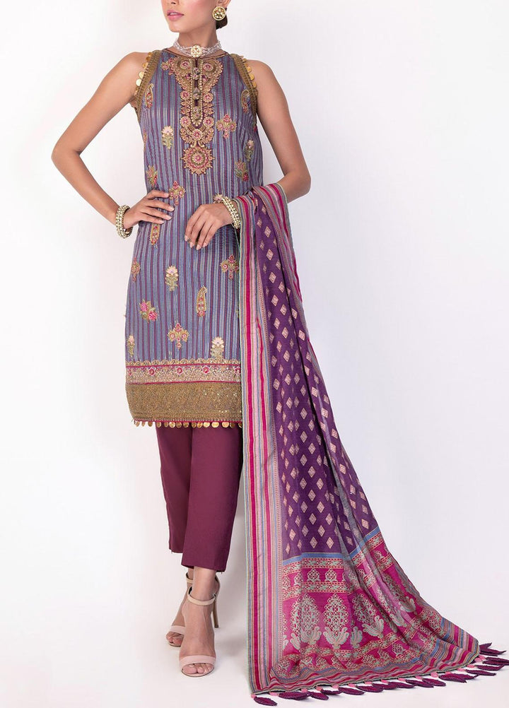 Al Karam Embroidered Yarn Suits Unstitched 3 Piece AK21F-2 FC-10E-21-2-Purple - Festive Collection