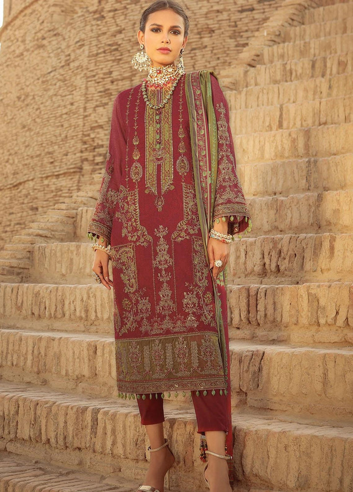 Al Karam Embroidered Cotton Satin Suits Unstitched 3 Piece AK21F-2 FC-17F-21-2-Maroon - Summer Collection