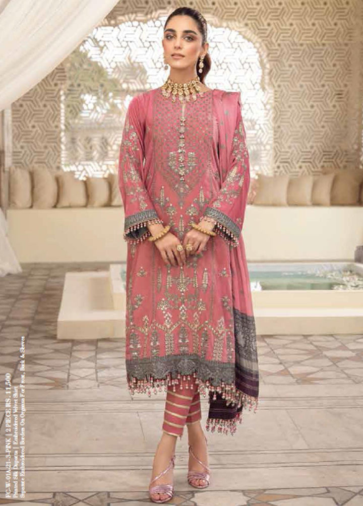 Al Karam Embroidered Velvet Suits Unstitched 2 Piece AK21FW FC-W-01A-21-3-Pink - Winter Collection