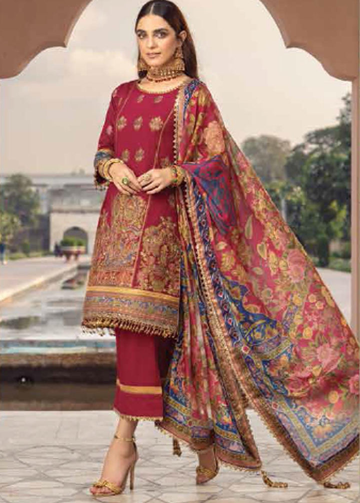 Al Karam Embroidered Slub Suits Unstitched 3 Piece AK21FW FC-W-13D-21-3-Red - Winter Collection