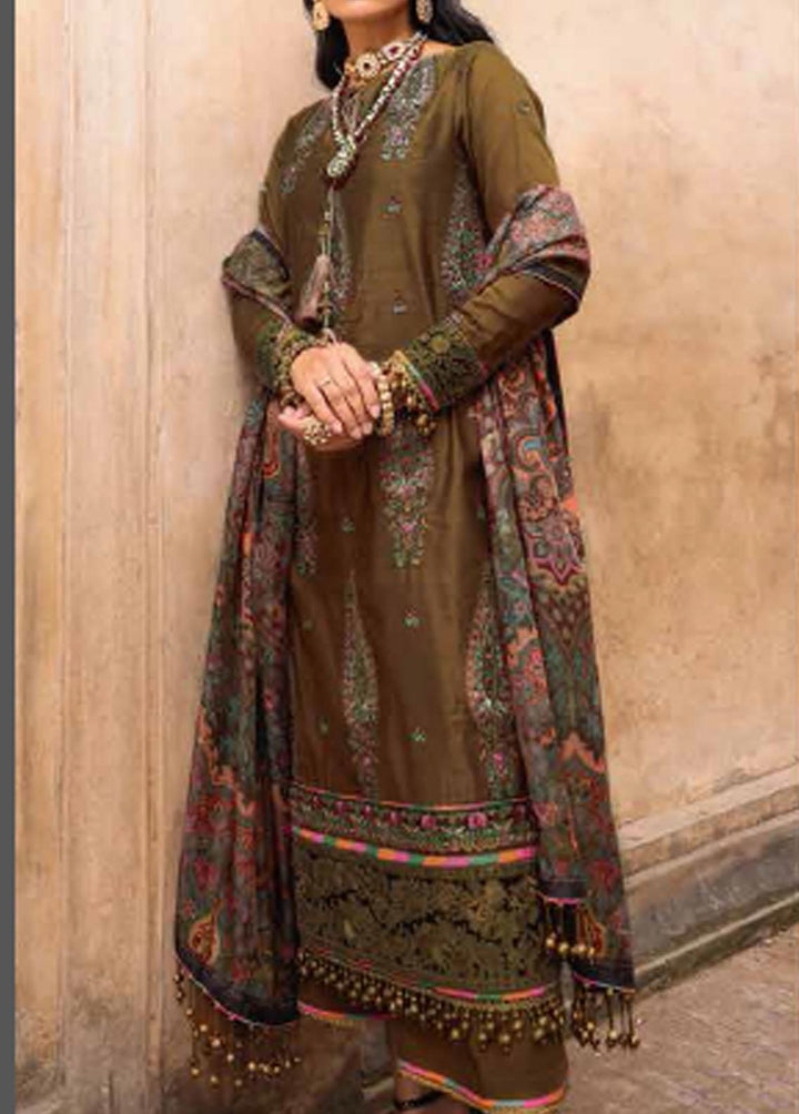 Al Karam Embroidered Cotton Net Suits Unstitched 3 Piece AK21FW FC-W-25I-21-3-Golden Brown - Winter Collection