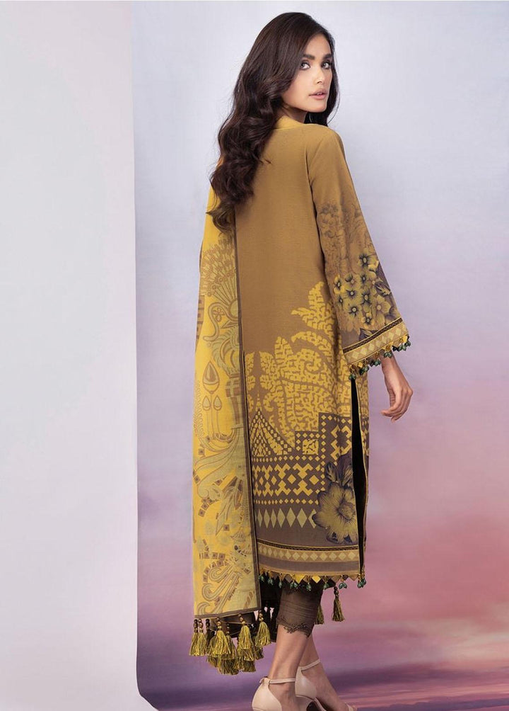 Al Karam Printed Khaddar Suits Unstitched 3 Piece AK21FW FW-01-21-Mustard - Winter Collection