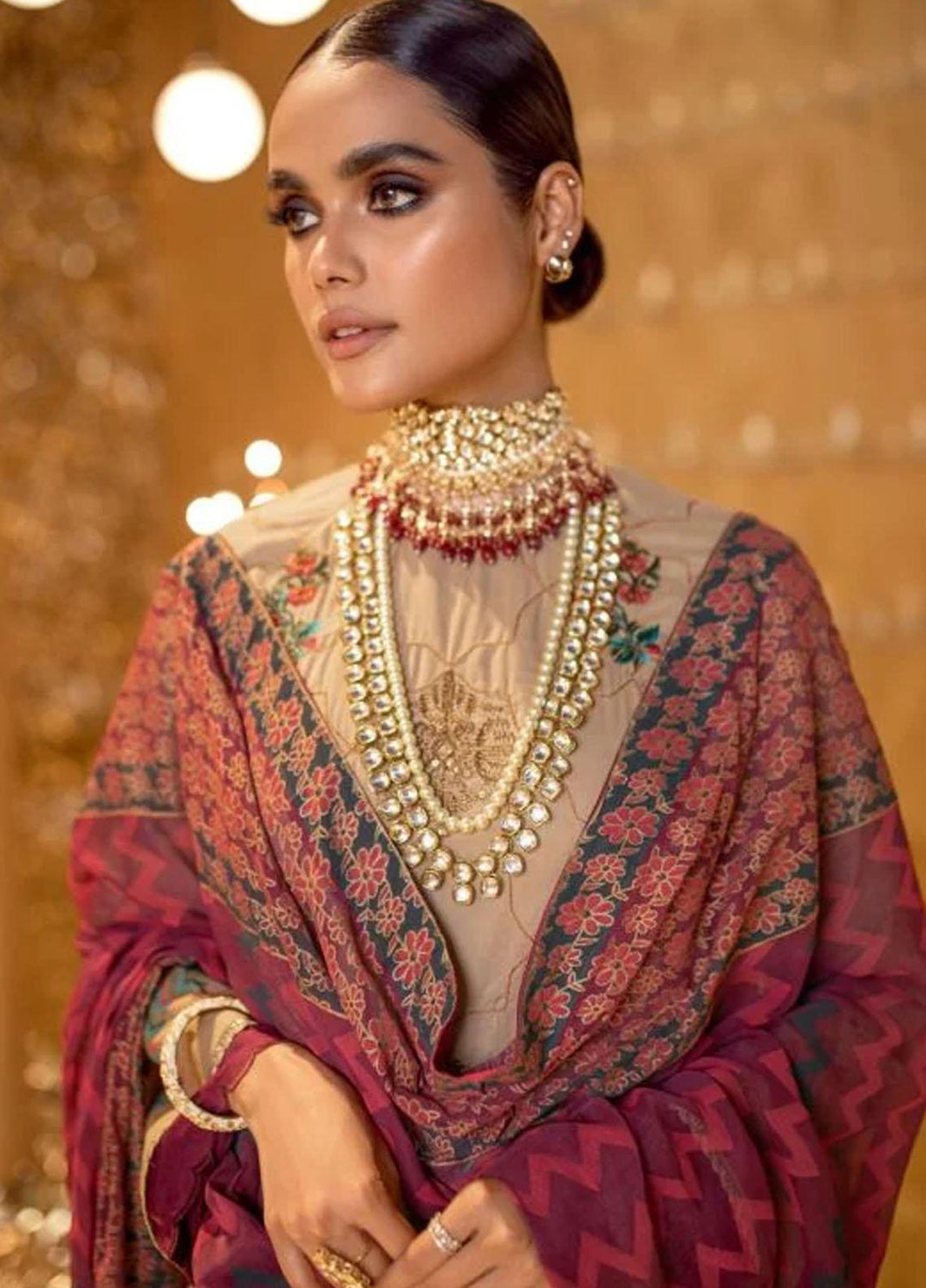 Al Karam Embroidered Lawn Suits Unstitched 3 Piece AK22FW FC-W-10C-22-3-Beige - Festive Collection