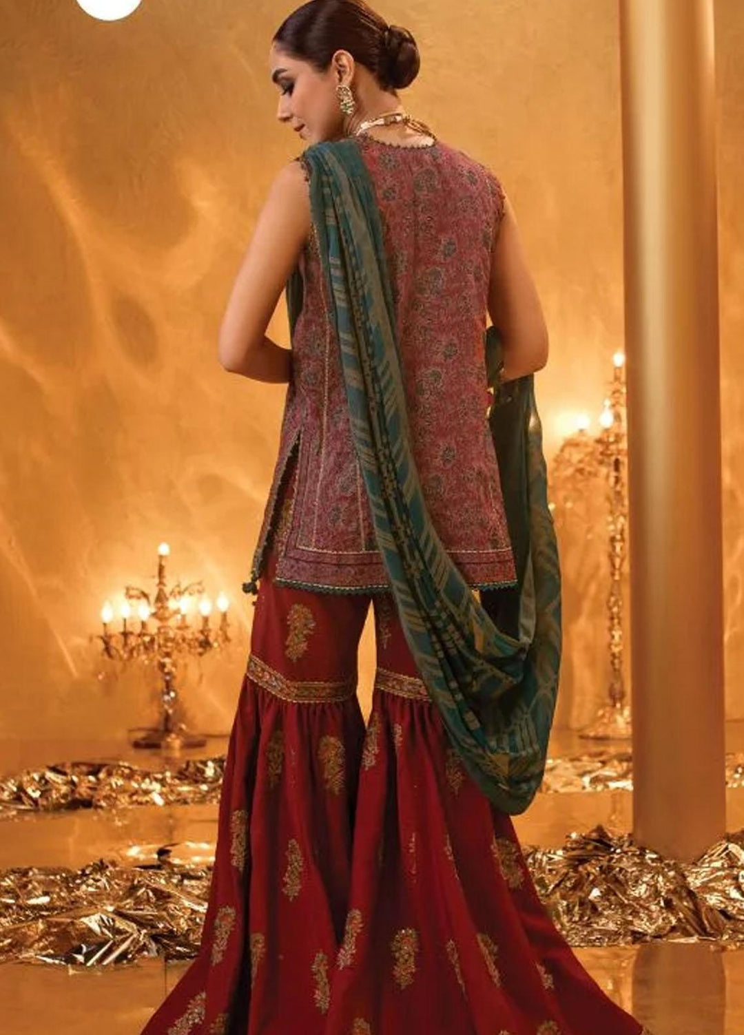 Al Karam Embroidered Lawn Suits Unstitched 2 Piece AK22FW FC-W-18G-22-3-Dark Red - Festive Collection