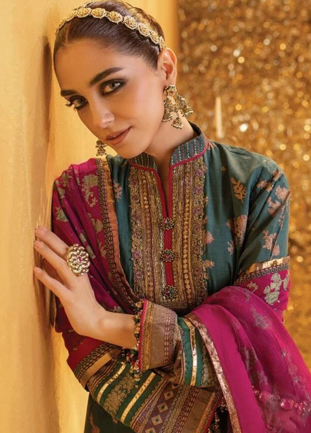Al Karam Embroidered Lawn Suits Unstitched 3 Piece AK22FW FC-W-9C-22-3-Emerald Green - Festive Collection