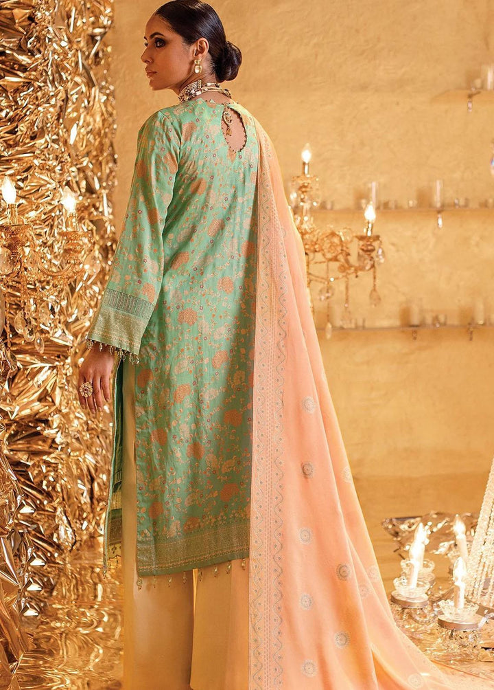 Al Karam Embroidered Cotton Satin Suits Unstitched 3 Piece AK22FW FC-W-16F-22-3-Mint Green - Festive Collection