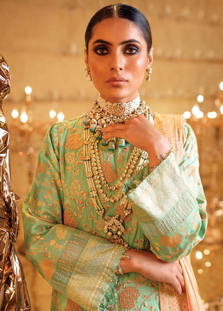 Al Karam Embroidered Cotton Satin Suits Unstitched 3 Piece AK22FW FC-W-16F-22-3-Mint Green - Festive Collection