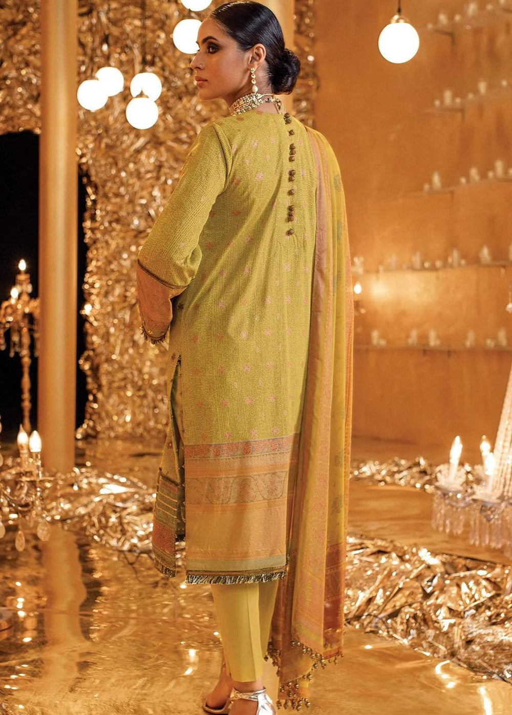 Al Karam Embroidered Lawn Suits Unstitched 2 Piece AK22FW FC-W-19G-22-3 Mustard - Festive Collection