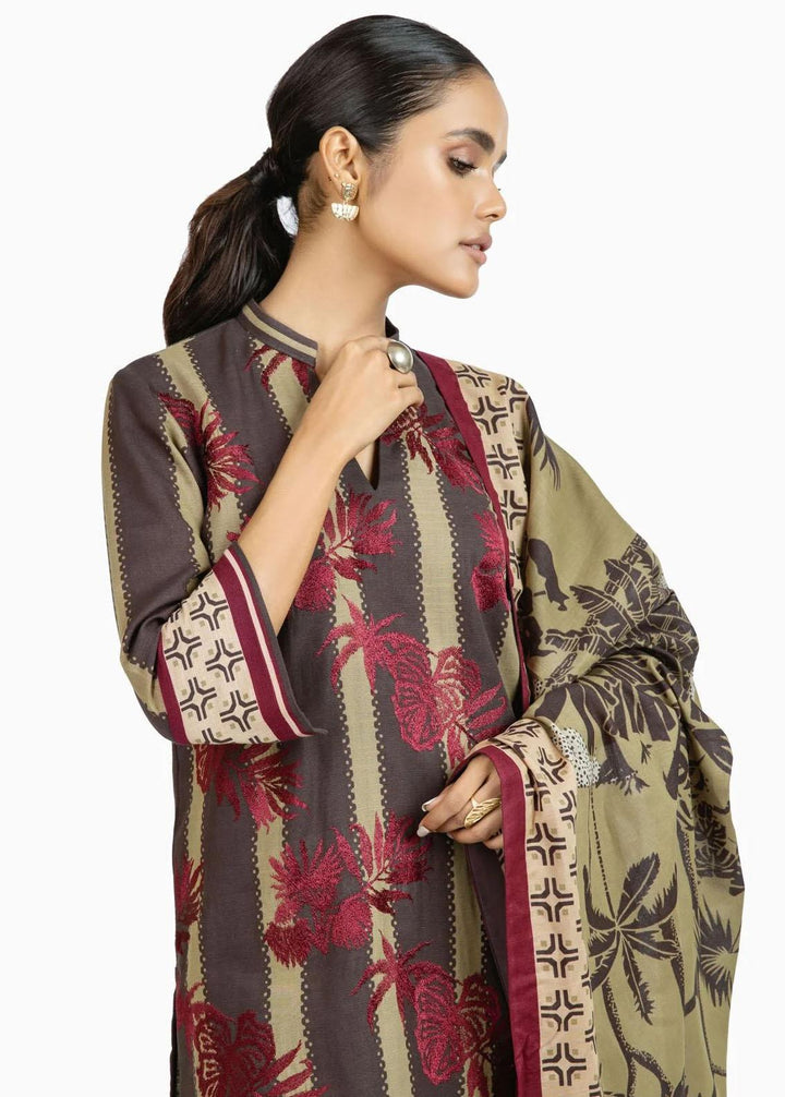 Al Karam Embroidered Khaddar Suits Unstitched 3 Piece AK22FW FW-07-22-Brown - Festive Collection