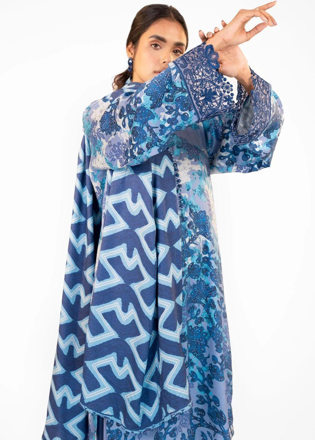 Al Karam Embroidered Viscose Suits Unstitched 3 Piece AK22FW FW-10-22-Blue - Festive Collection