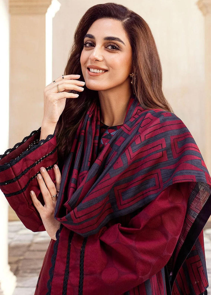 Al Karam Embroidered Jacquard Suits Unstitched 3 Piece AK22FW FW-13.1-22-Maroon - Festive Collection