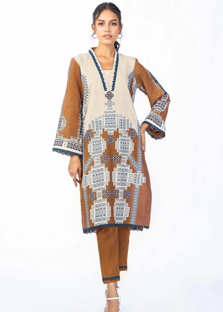 Al Karam Printed Karandi Suits Unstitched 2 Piece AK22FW FW-43-22-Mustard Yellow - Festive Collection