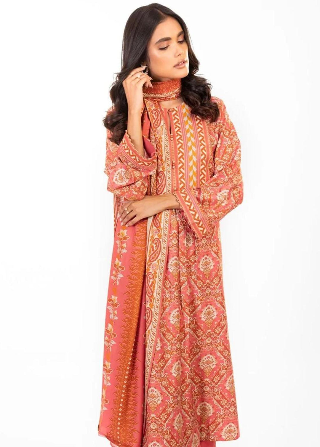 Al Karam Printed Viscose Suits Unstitched 2 Piece AK22FW FW-49.1-22-Pink - Festive Collection