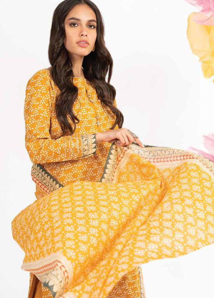 Al Karam Printed Lawn Suits Unstitched 3 Piece AK23SSL SS-7.1-23-Mustard - Summer Collection