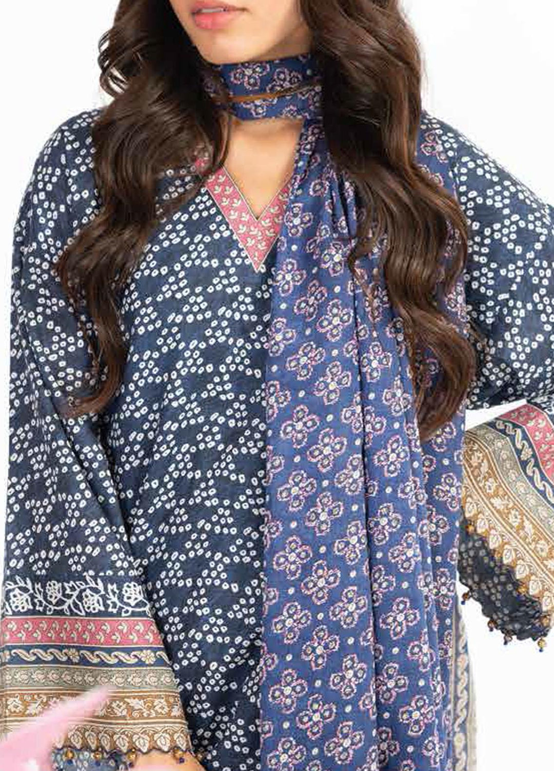 Al Karam Printed Lawn Suits Unstitched 3 Piece AK23SSL SS-7.1-23-Blue - Summer Collection