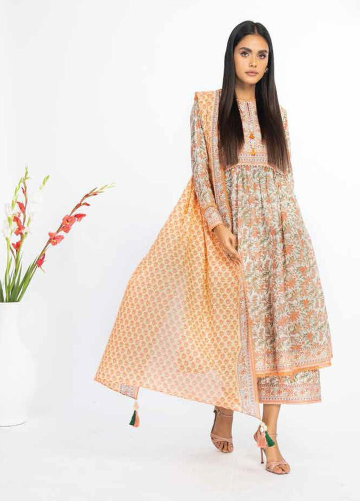 Al Karam Printed Lawn Suits Unstitched 3 Piece AK23SSL SS-28.1-23-OffWhite - Summer Collection