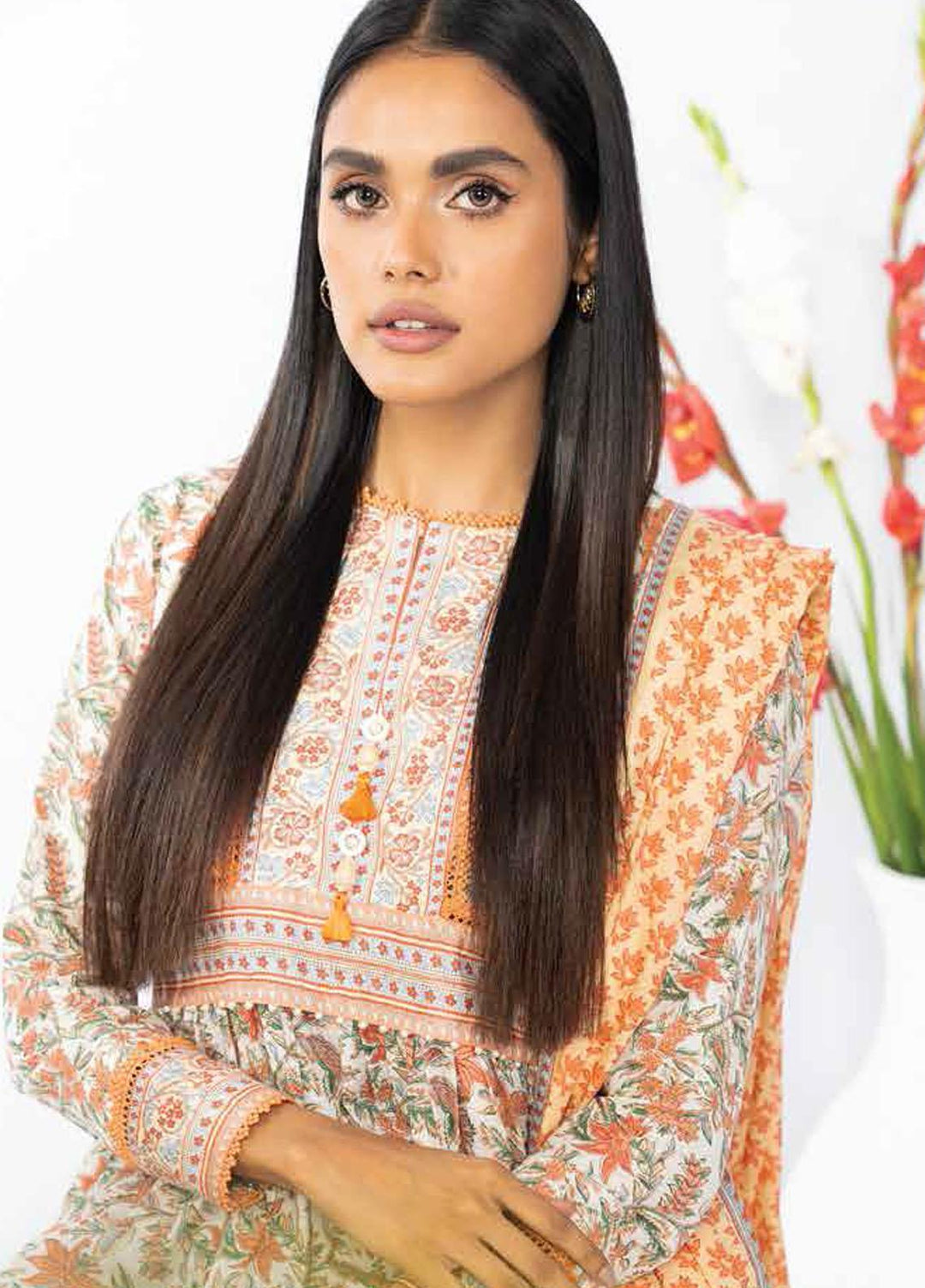 Al Karam Printed Lawn Suits Unstitched 3 Piece AK23SSL SS-28.1-23-OffWhite - Summer Collection