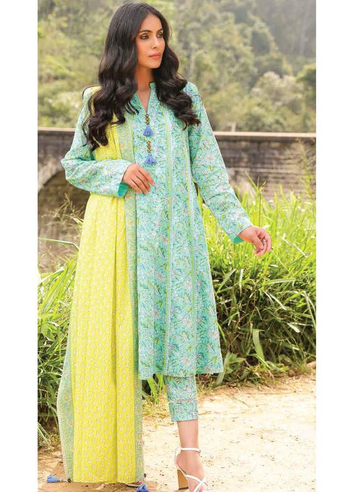 Al Karam Printed Lawn Suits Unstitched 3 Piece AK23SSL SS-28.1-23-Turqouise - Summer Collection