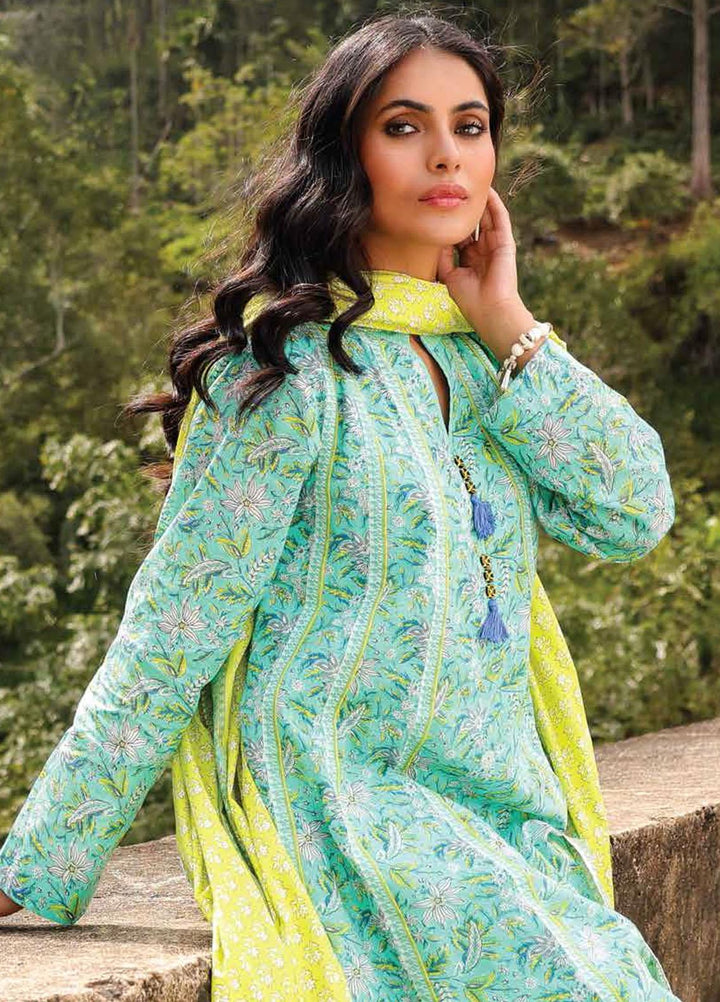 Al Karam Printed Lawn Suits Unstitched 3 Piece AK23SSL SS-28.1-23-Turqouise - Summer Collection