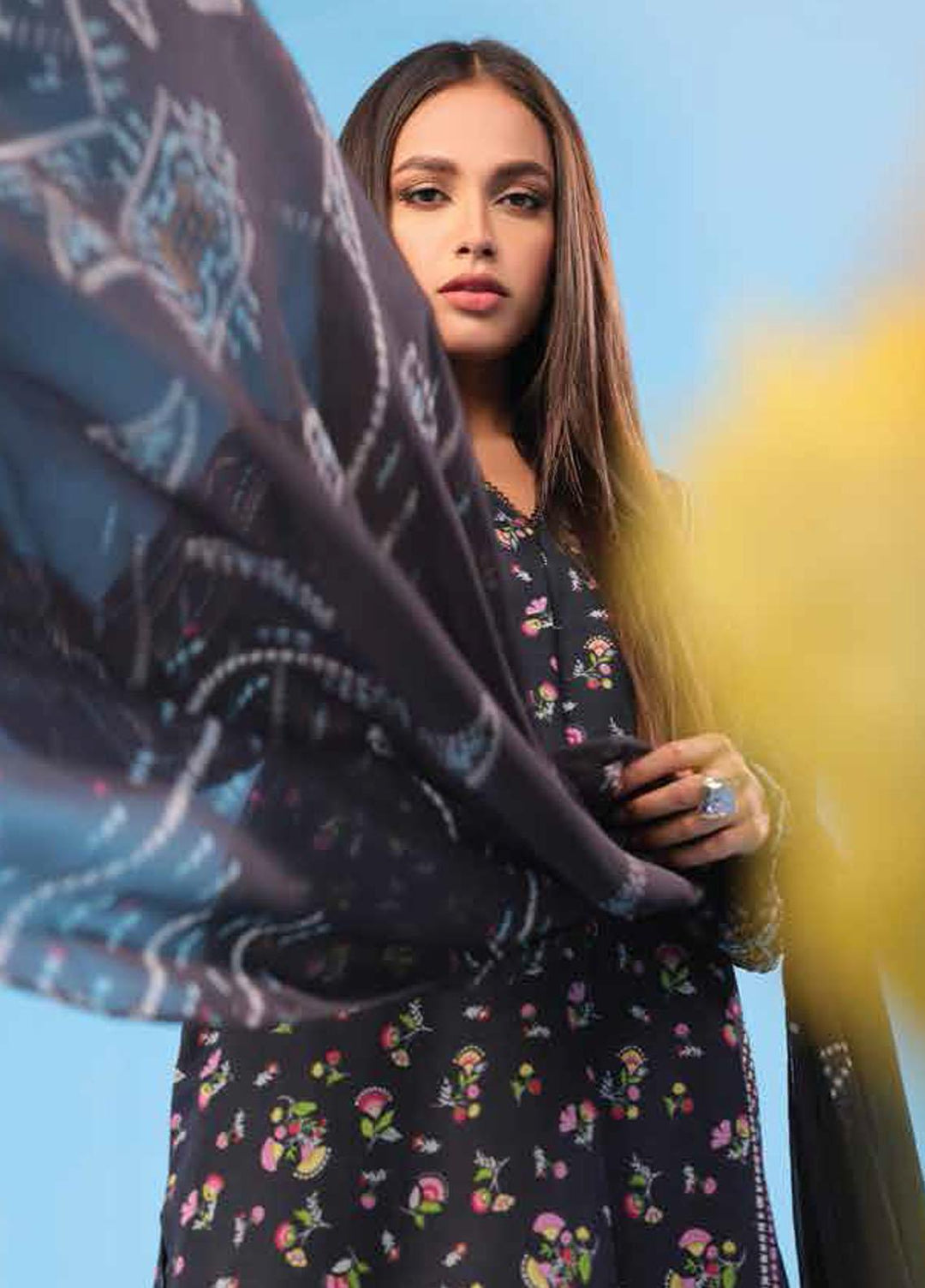 Al Karam Printed Lawn Suits Unstitched 2 Piece AK23SSL SS-57-23-Black - Summer Collection