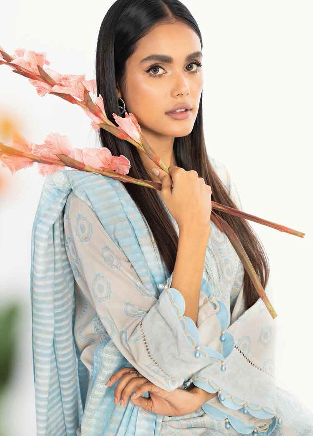 Al Karam Printed Lawn Suits Unstitched 3 Piece AK23SSL SS-37-23-Light Blue - Summer Collection