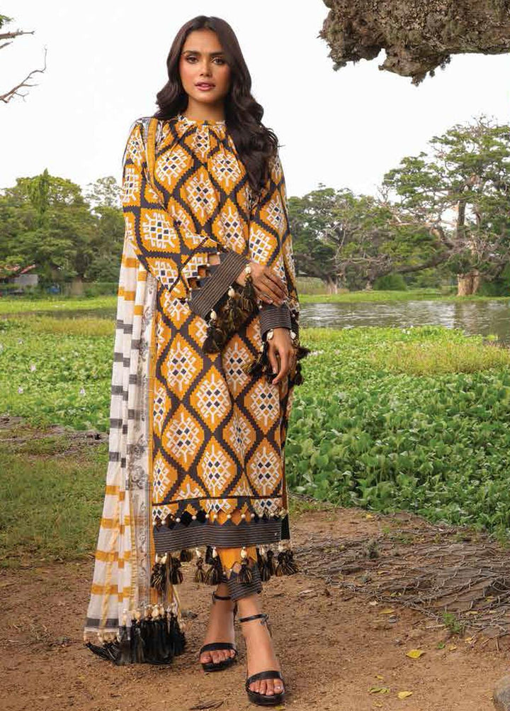Al Karam Printed Lawn Suits Unstitched 2 Piece AK23SSL SS-53-23-Musturd - Summer Collection