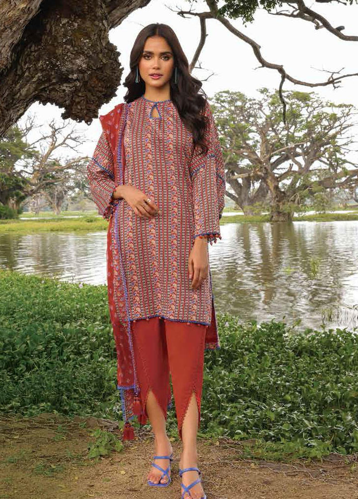Al Karam Printed Lawn Suits Unstitched 2 Piece AK23SSL SS-64.1-23-Red - Summer Collection