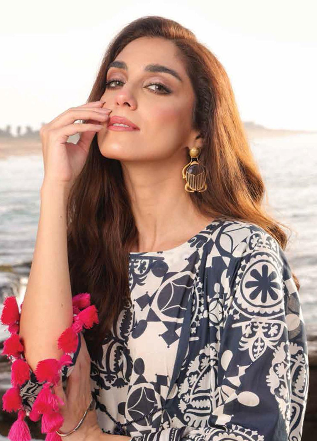 Al Karam Printed Lawn Suits Unstitched 3 Piece AK23SSL SS-29-23-Navy Blue - Summer Collection