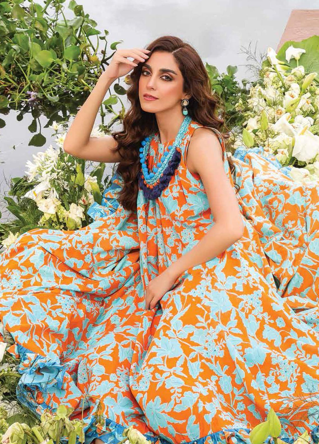 Al Karam Printed Lawn Suits Unstitched 2 Piece AK23SSL SS-58-23-Orange - Summer Collection