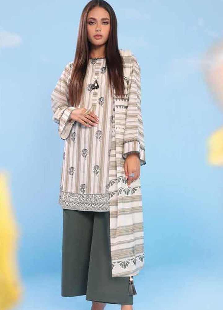 Al Karam EmbroideRed Lawn Suits Unstitched 3 Piece AK23SSL SS-33-23-Off White - Summer Collection