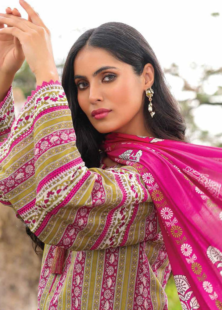 Al Karam Printed Lawn Suits Unstitched 3 Piece AK23SSL SS-5.1-2-23-Olive Green - Summer Collection