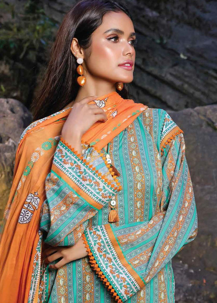 Al Karam Printed Lawn Suits Unstitched 3 Piece AK23SSL SS-5.1-2-23-Emerald Green - Summer Collection