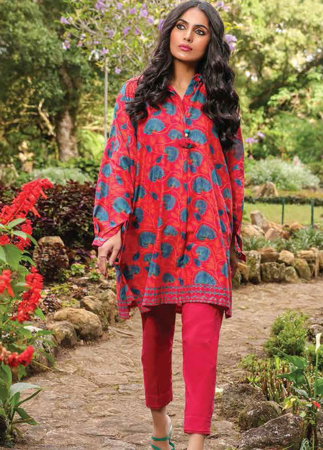 Al Karam Printed Lawn Suits Unstitched 2 Piece AK23SSL SS-40-2-23-Red - Summer Collection