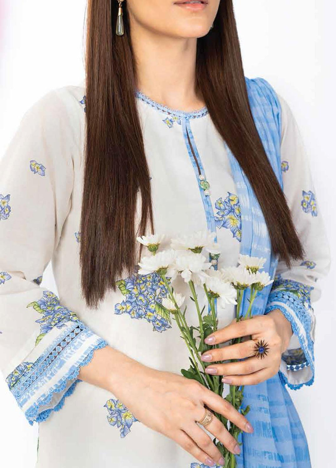 Al Karam Printed Lawn Suits Unstitched 3 Piece AK23SSL SS-39-23-White - Summer Collection