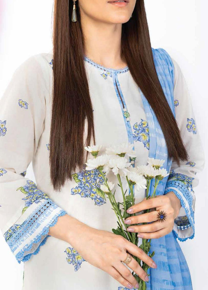 Al Karam Printed Lawn Suits Unstitched 3 Piece AK23SSL SS-39-23-White - Summer Collection