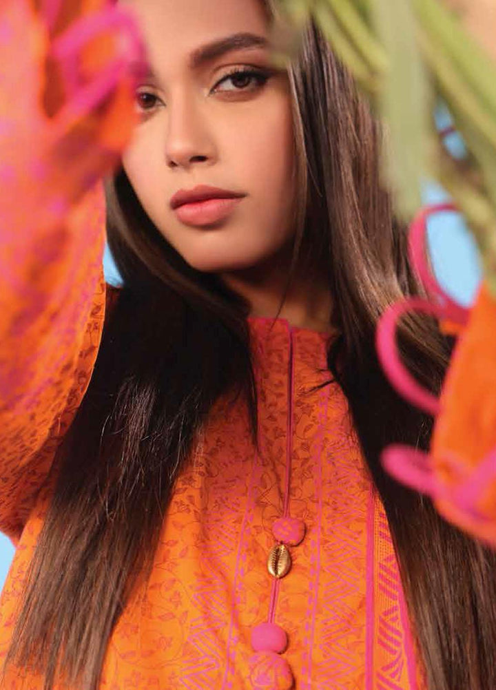 Al Karam Printed Lawn Suits Unstitched 3 Piece AK23SSL SS-30.1-23-Orange - Summer Collection
