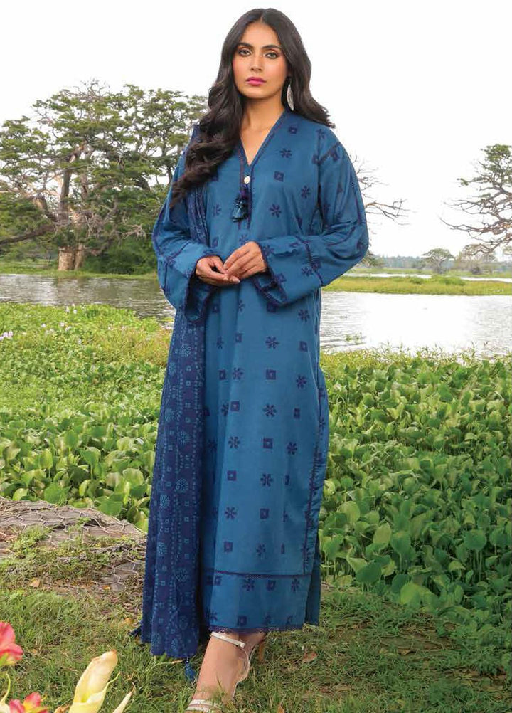 Al Karam Printed Lawn Suits Unstitched 3 Piece AK23SSL SS-41-23-Navy Blue - Summer Collection