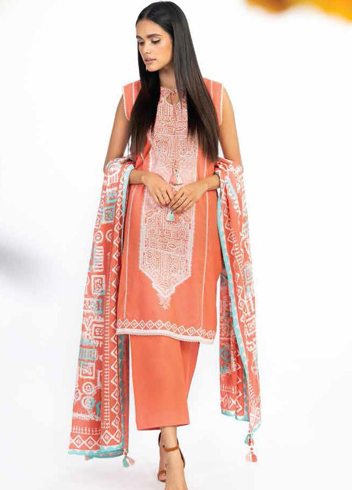 Al Karam Printed Lawn Suits Unstitched 3 Piece AK23SSL SS-31-23-Peach - Summer Collection