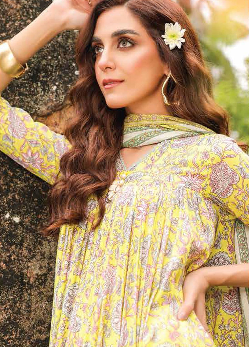 Al Karam Printed Lawn Suits Unstitched 2 Piece AK23SSL SS-58.1-23-Yellow - Summer Collection