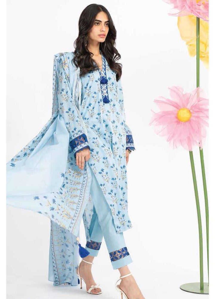 Al Karam Printed Lawn Suits Unstitched 3 Piece AK23SSL SSF-62.1-23-Blue - Summer Collection