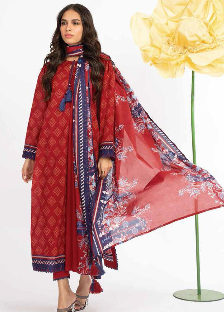 Al Karam Printed Lawn Suits Unstitched 3 Piece AK23SSL SSF-9-23-Red - Summer Collection