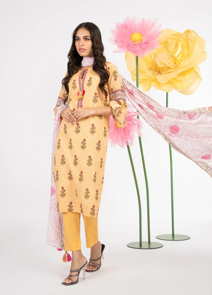 Al Karam Printed Lawn Suits Unstitched 3 Piece AK23SSL SS-14.1-23-Yellow - Summer Collection