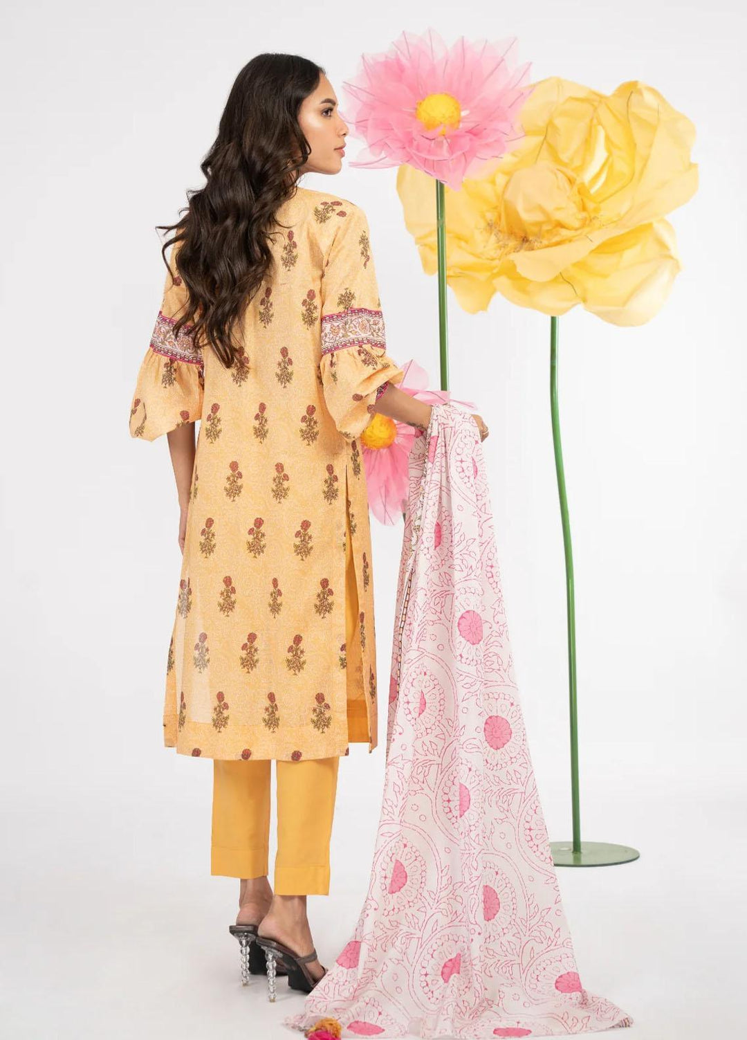 Al Karam Printed Lawn Suits Unstitched 3 Piece AK23SSL SS-14.1-23-Yellow - Summer Collection