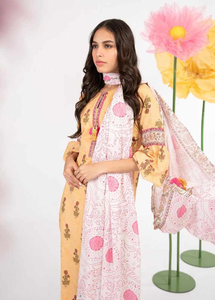Al Karam Printed Lawn Suits Unstitched 3 Piece AK23SSL SS-14.1-23-Yellow - Summer Collection