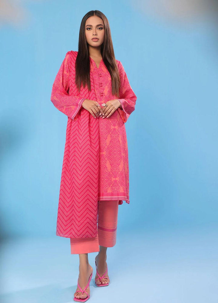Al Karam Printed Lawn Suits Unstitched 3 Piece AK23SSL SSF-13-23-Pink - Summer Collection