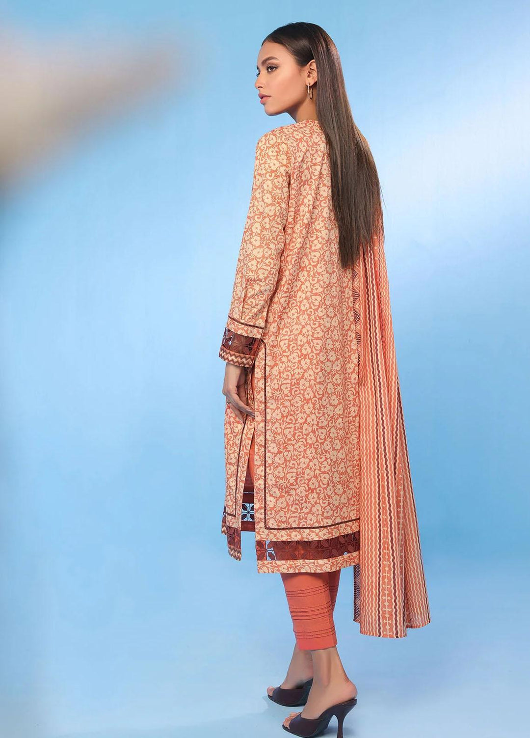 Al Karam Printed Lawn Suits Unstitched 3 Piece AK23SSL SSF-38.1-23-Coral - Summer Collection