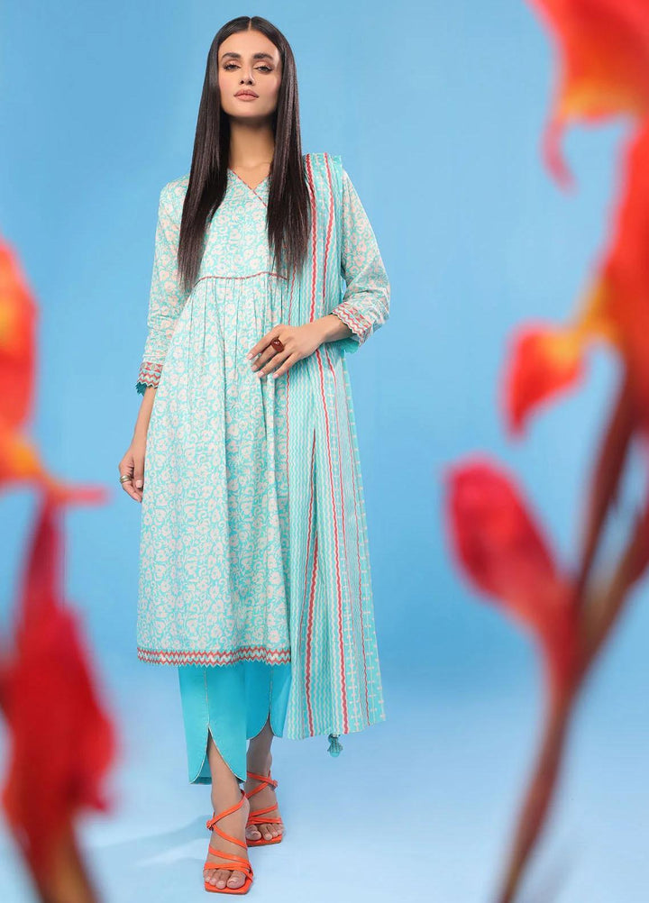 Al Karam Printed Lawn Suits Unstitched 3 Piece AK23SSL SSF-38.1-23-Blue - Summer Collection