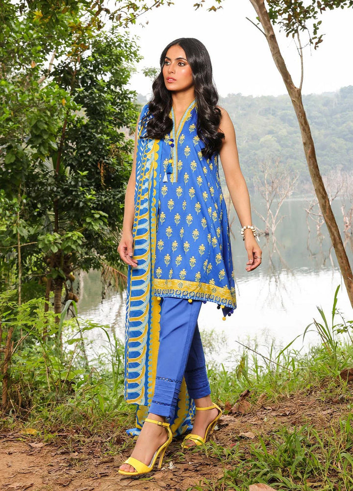 Al Karam Printed Lawn Suits Unstitched 3 Piece AK23SSL SSF-1-23-BLUE - Summer Collection